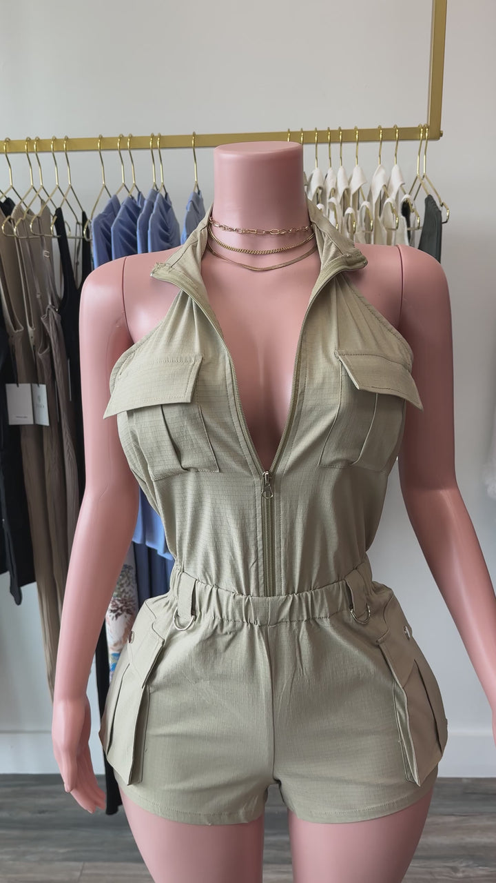 Cargo Romper - Beige